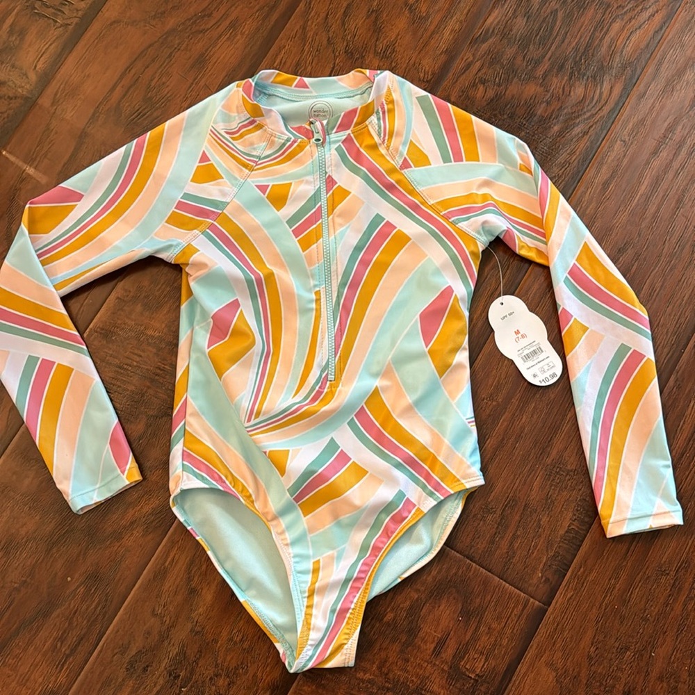 Girls Swimsuit NWT M 7/8 Long sleeve One piece